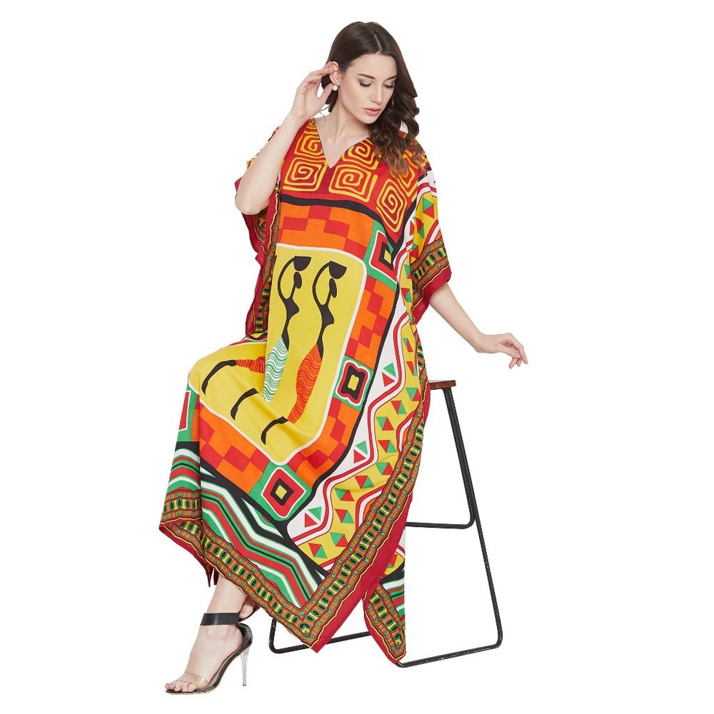 Women Multicolor Kaftan Tribal Printed Long Maxi Nighty Dress by Gypsie Blu - Picture 8 of 9
